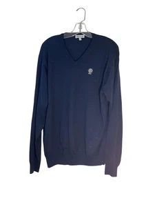 Peter Millar PARA HOMBRES Suéter Lana Merino Grande Azul Blanco Cuello en V Golf Día Informal - Imagen 1 de 7