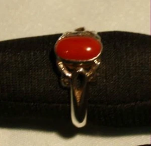 Anillo Mujer Art Deco Cabujón Coral Plata 825-000 Hecho a Mano Único - Imagen 1 de 1