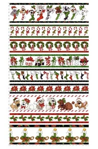$8 Per Yard Loralie DOGGIE HOLIDAY Border White Quilt Fabric #692-551 - Picture 1 of 1