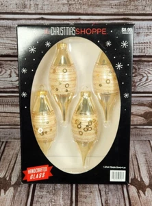 Set of 4 THE CHRISTMAS SHOPPE Handcrafted Glass Ornaments Gold Glitter 2011 NEW - Picture 1 of 3