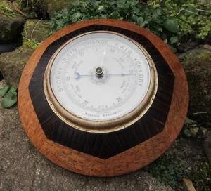 Antique George V Oak & Rosewood Circular Barometer, Lovely Display Item - Picture 1 of 10