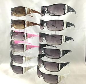E1038 Wrap Sunglasses metal frame with rhinestone wholesale 12 pairs