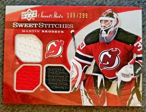 2007-08 Sweet Shot Sweet Stitches Triples #SSTMB Martin Brodeur 109/299