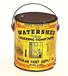 Vintage Gallon Can Watershed Caulking Compound Dreeblan Paint Chicago Gun Natura - Picture 1 of 9