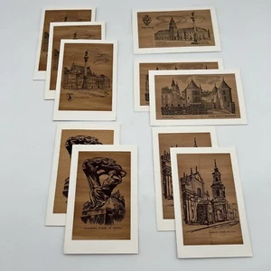 Lot of 10 Vintage Warsaw Poland Pyrography on Wood Blank Greeting Cards 4” x 6” - Picture 1 of 10
