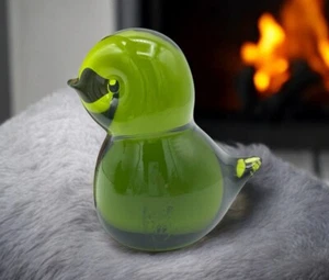 Mundgeblasenes Glas Vogel Singvogel Figur grün Briefbeschwerer - Bild 1 von 18