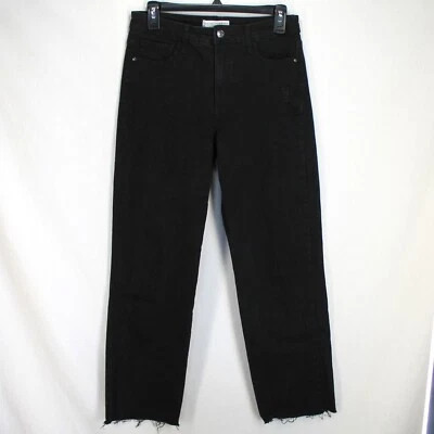 Pantalones de mezclilla rectos cortos de tiro alto Social Standard Sanctuary talla 4 negros dobladillo crudo Foto 1 de 4