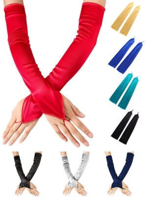 49 Cm Lange Fingerlose Satin-Handschuhe Ellenbogenlänge Hochzeits-Party-  ◆ - Bild 1 von 4