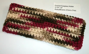 New Unique Handmade Crochet Eye Glass Sunglass Holder Carrier Pinks Browns Tan - Picture 1 of 2