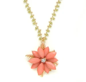 John Wind Necklace Garden Party Coral Flower Lime Seed Bead Maximal Art Jewelry - Picture 1 of 2