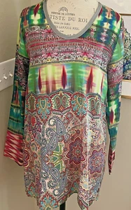 Johnny Was Deep Pink, Green and Blue Silk Top BNwoT Small - Picture 1 of 5