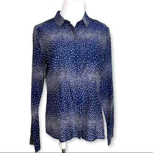 Halogen Navy Silk Blend Button Down Top Size Medium - Picture 1 of 8