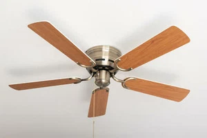 Flat Ceiling Fan With Pull Chain Kisa Brass 105 CM Blades Maple & White - Picture 1 of 9