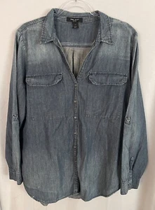 Nine West Jeans Shirt Women XL Nakita Denim Chambray Button Down Long Sleeve - Picture 1 of 8