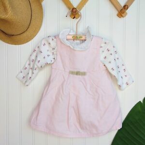 Janie and Jack Pink Corduroy Dress Size 3-6  Month Floral Jumper Long Sleeve