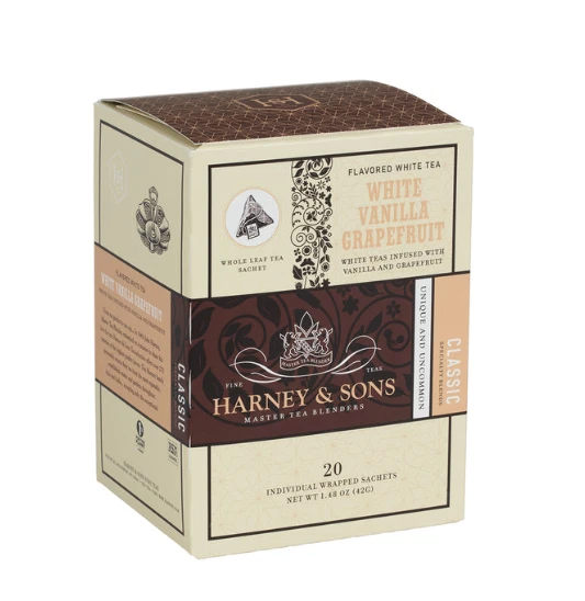 Harney & Sons WHITE VANILLA GRAPEFRUIT 20 ct box wrapped white tea sachets - Image 1 of 1