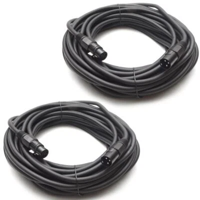 Pair of Heavy Duty 50 Foot XLR Microphone Cable 18 AWG Black PA Mic Cords - Image 1 of 4
