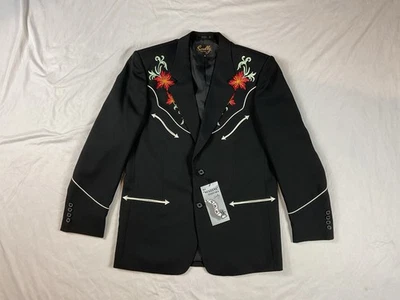 Scully Western Embroidered Blazer Jacket Mens 42 Black Floral Starburst VTG NWT - Image 1 of 4