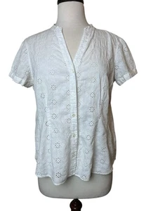 Liz Claiborne Bluse Ösen Größe 12 Zierlich Weiß Knopfleiste Cottagecore - Bild 1 von 8