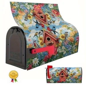 Magnetic Mailbox Cover Birds Flowers Birdhouse Mailbox Protector Decoration Wrap - Picture 1 of 7