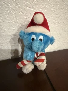 Vintage 1982 Peyo Smurf Plush Candy Cane AndHat Wallace Berrie * - Picture 1 of 4
