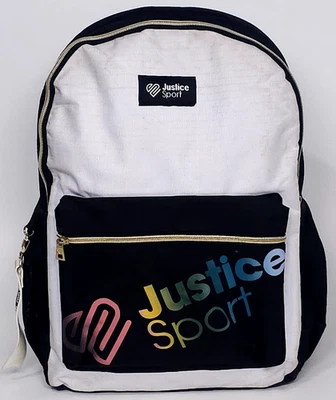 Mochila de viaje escolar Justice Sport blanca/negra con detalles multicolores de 17" Foto 1 de 4