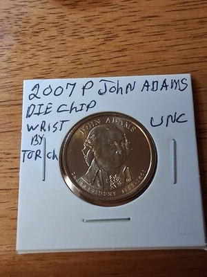 2007-P John Adams  BU Dollar Error Wrist Die Chip By Torch. - Image 1 of 4