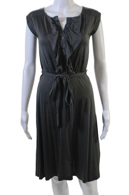 Banana Republic Women Silk Dark Gray V-Neck Sleeveless Shirt Dress Size XS - Image 1 of 4