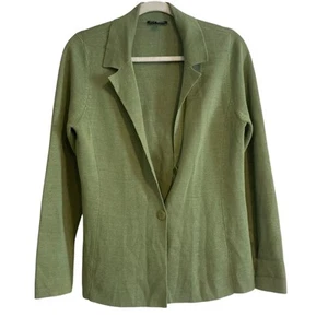 Eileen Fisher Green Silk Cotton Collared Cardigan Feminine Sweater Size Medium - Picture 1 of 17