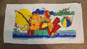 Garfield "Indulge" Beach Towel Cartoon Print Franco 100% Cotton USA Red flippers - Picture 1 of 18