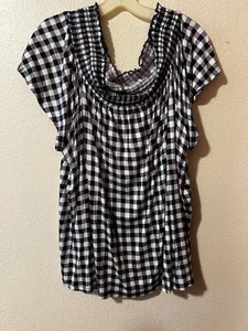 Preowned LANE BRYANT Black White Check Swing Tee Top Plus Size 22/24 - Picture 1 of 9