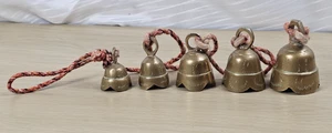 Vintage 5 Brass Bells Of Sarna Etched On A Rope 94cm Long Door or Wind Chime - Picture 1 of 9