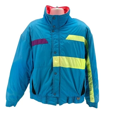Vintage White Stag Mens XL Jacket Ski Puffer Insulated Neon Blue Retro 1990s - Image 1 of 4