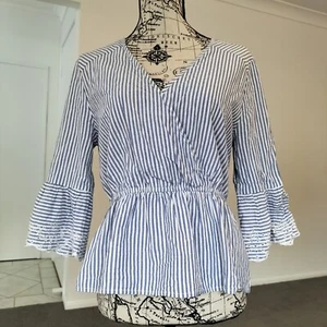 BOOHOO Cotton Top Crop Top Size 14 NWT Striped Broderie Anglaise Trim - Picture 1 of 18