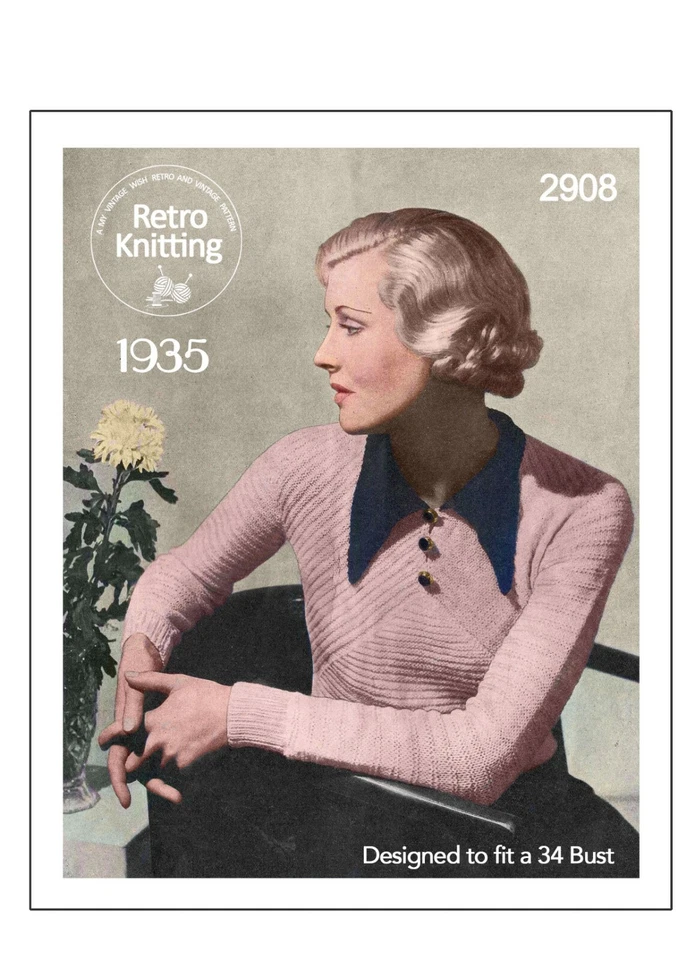 1930's Stylish Raglan Sleeve Sweater Knitting Pattern Bust 34 - Copy - Image 1 of 2