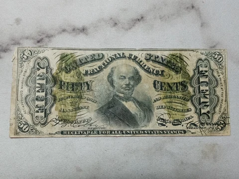 US 50c Fractional Currency Note  SPINNER GREEN  REVERSE DESIGN 2 (#9) Cover