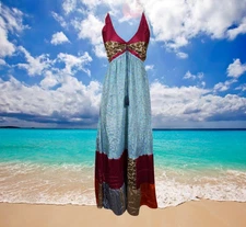 Womens Strap Sundress, Handmade Blue Purple Recycled Silk Dress, Spaghetti  S/M