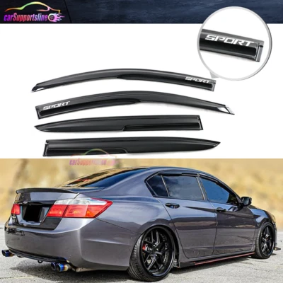 Fit 13-17 Honda Accord Sedan Window Visor Guard Arcylic Mug Style w/ White Sport - Image 1 of 4