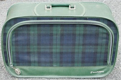1960s Grasshopper Green & Blue Plaid Suitcase Luggage Vintage Mid Century Modern - Image 1 of 4
