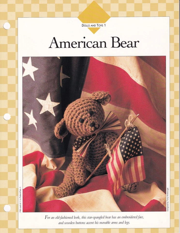 American Bear 12" Juguete de peluche Patrón de ganchillo Vanna's Afghan Crochet Club Foto 1 de 1