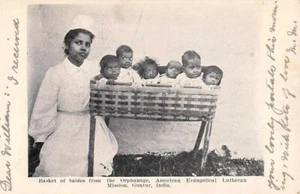GUNTAR, INDIA ~ BASKET WITH 6 ORPHANS AT THE A. E. L. MISSION ~ used 1906 - Picture 1 of 2