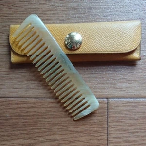 HERMES Portable Comb with Yellow Leather Case Beige 9×2.5cm - Picture 1 of 8