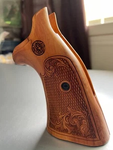 New Flower art on Grips for S&W K/L Frame Round Butt Hardwood Handmade - Picture 1 of 8