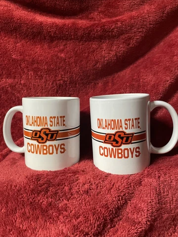 Set Of 2 Oklahoma State Cowboys White Orange CERAMIC Coffee Mug New Cover