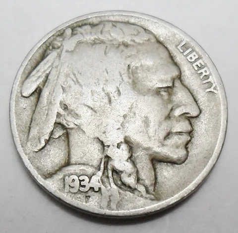1934 P INDIAN HEAD "BUFFALO" NICKEL  *F - FINE*   *FREE SHIPPING* Cover
