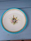 Antique Royal Worcester Plate - Turquoise & Gold Rim, Handpainted Floral Center