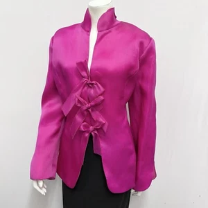 Jackie Rogers 100% Silk Blouse Hot Pink 3 Front Bows Stunning Size 20 - Picture 1 of 8