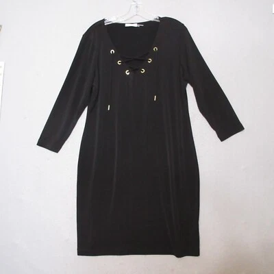 Calvin Klein Dress Women Plus 14 Black Lace Up Neck Shift Pullover Career Office - Image 1 of 4