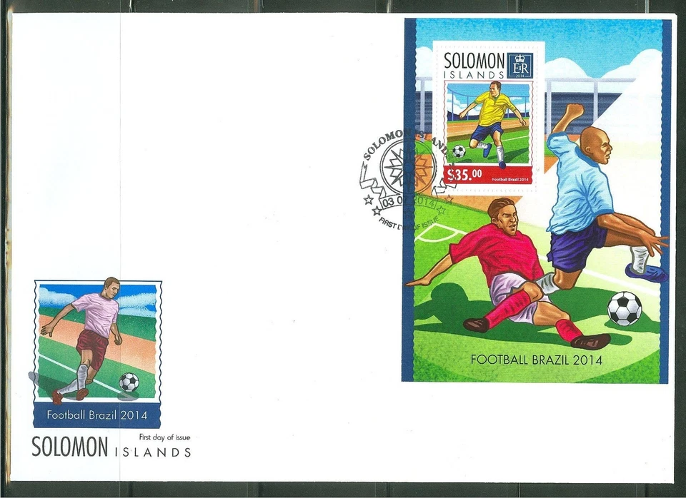 Salomon Îles 2014 Coupe Du Monde Football Brésil Souvenir Feuille Premier Jour - Photo 1/1