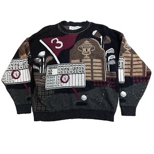 Vintage 90s Waterfront Workshop Golf All Over Print Sweater S/M USA 80s Scorecard - Bild 1 von 5